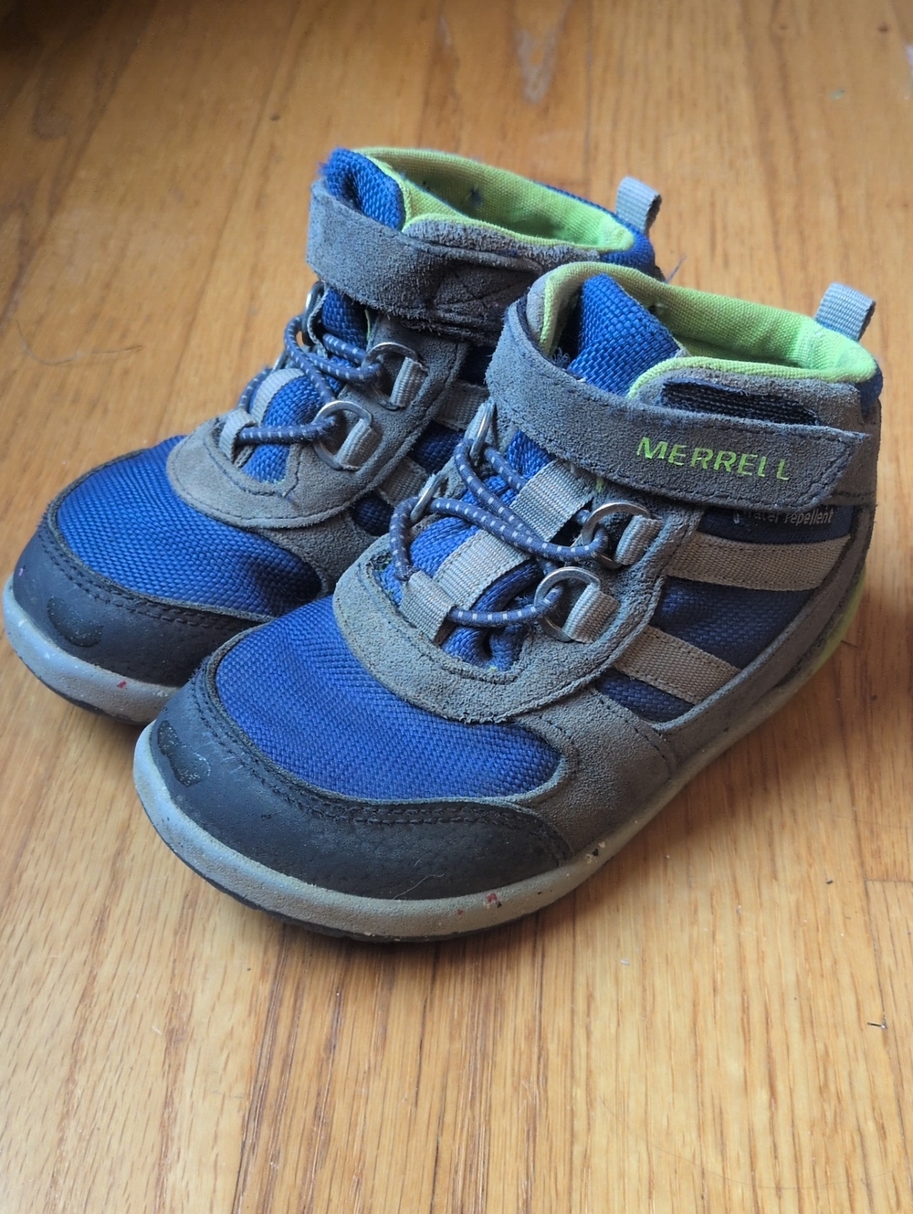 Merrell Kids Blue and Gray Hiking Boots with Lime Accent